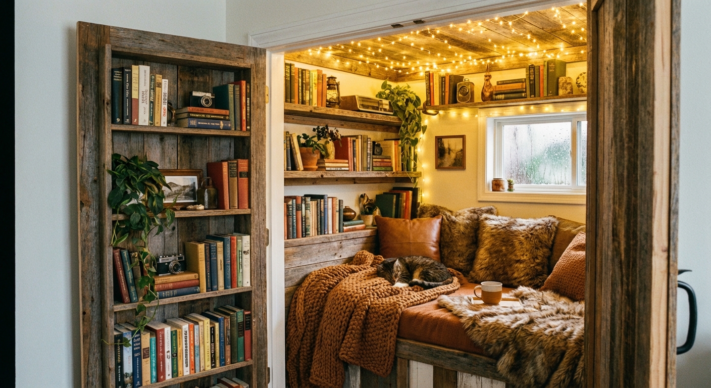 DIY closet turned reading nook