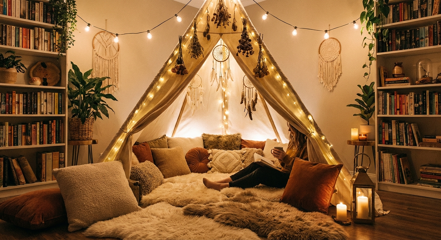 Magical indoor teepee tent reading nook