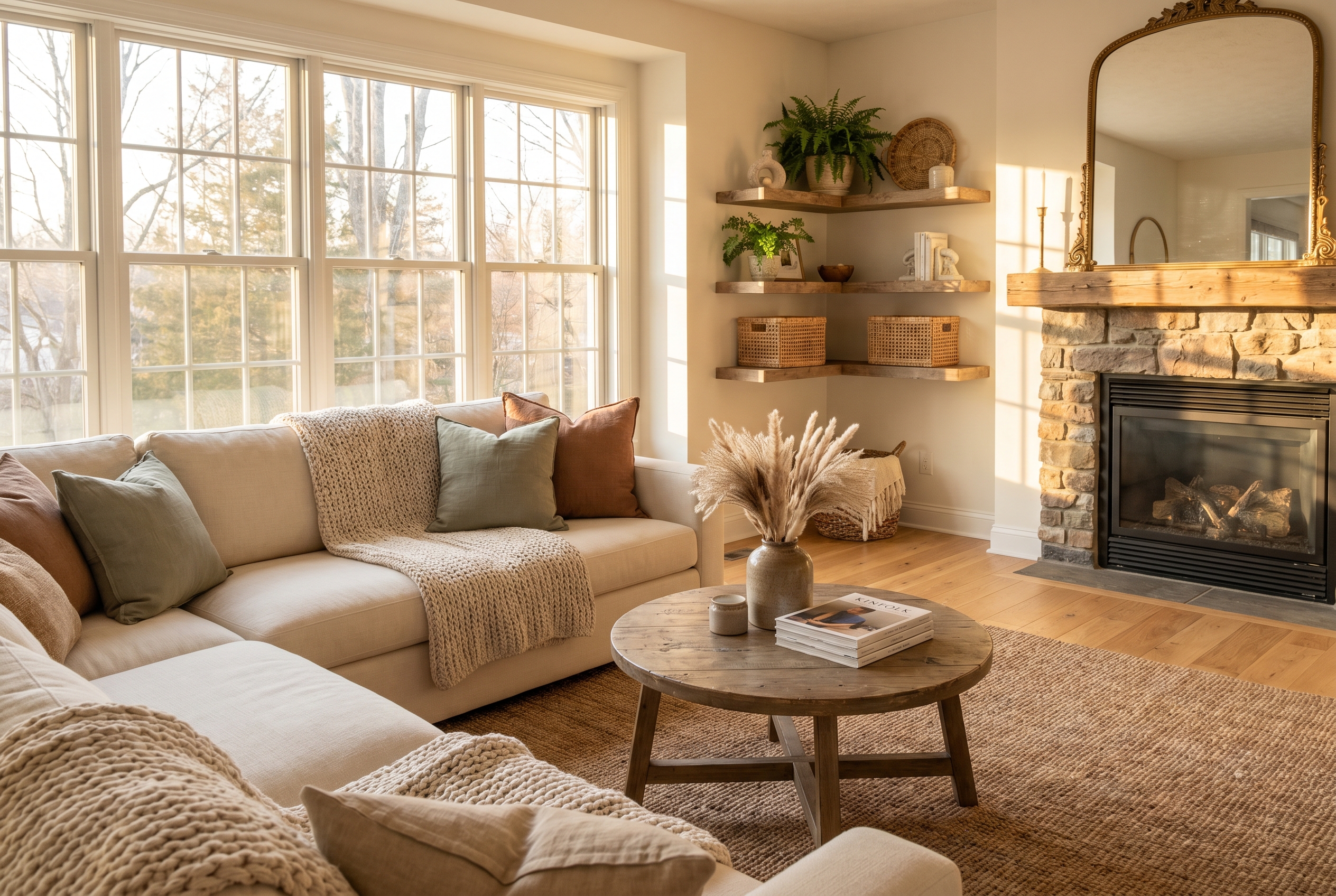 Cozy living room with layered textures