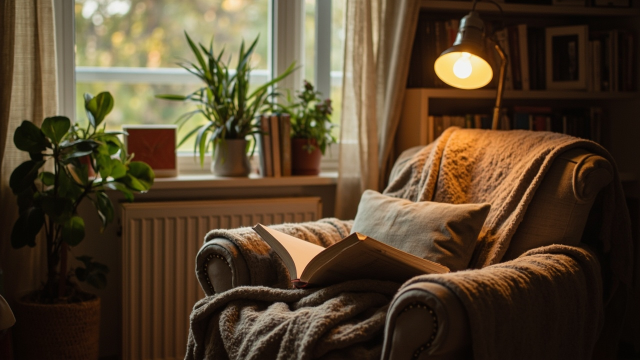 Cozy reading nook with armchair and natural light
