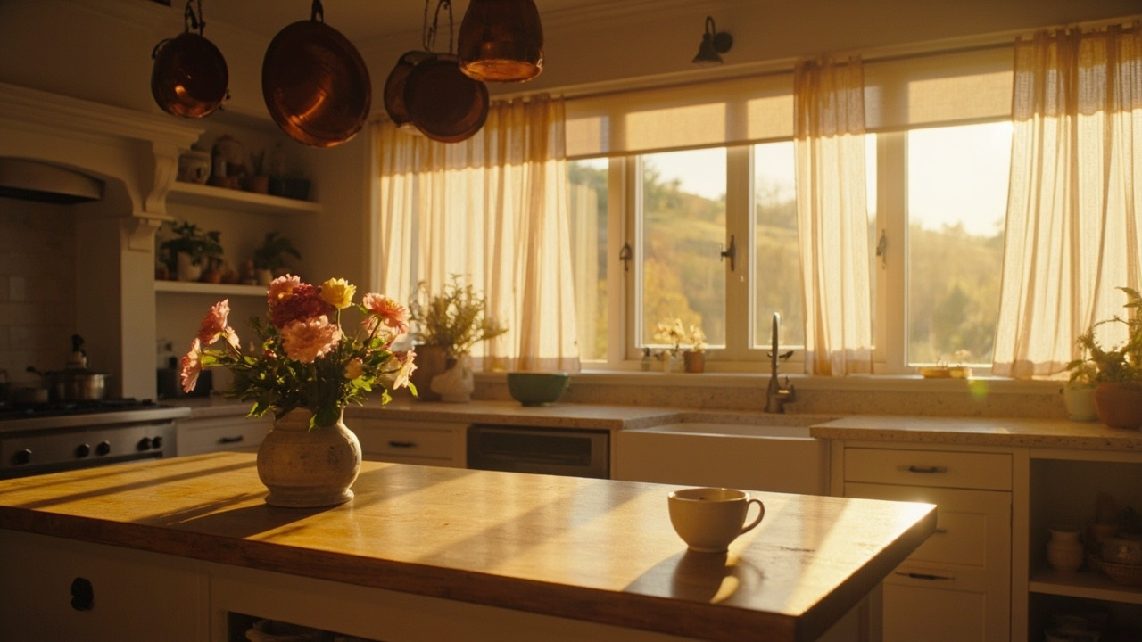 Cozy cottagecore kitchen with natural light