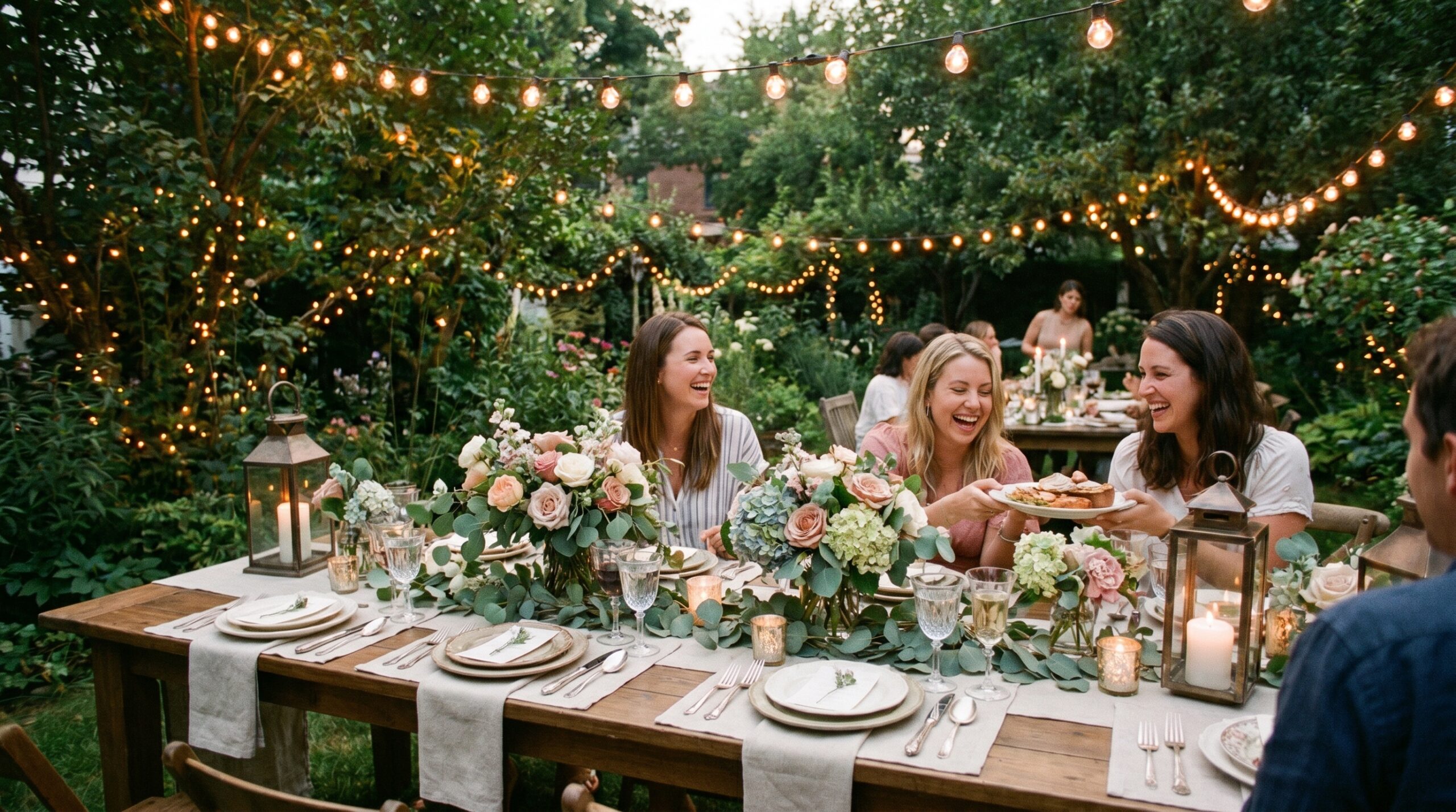 Outdoor Garden Dining Under String Lights