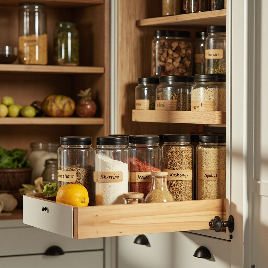 Organized glass jars pantry