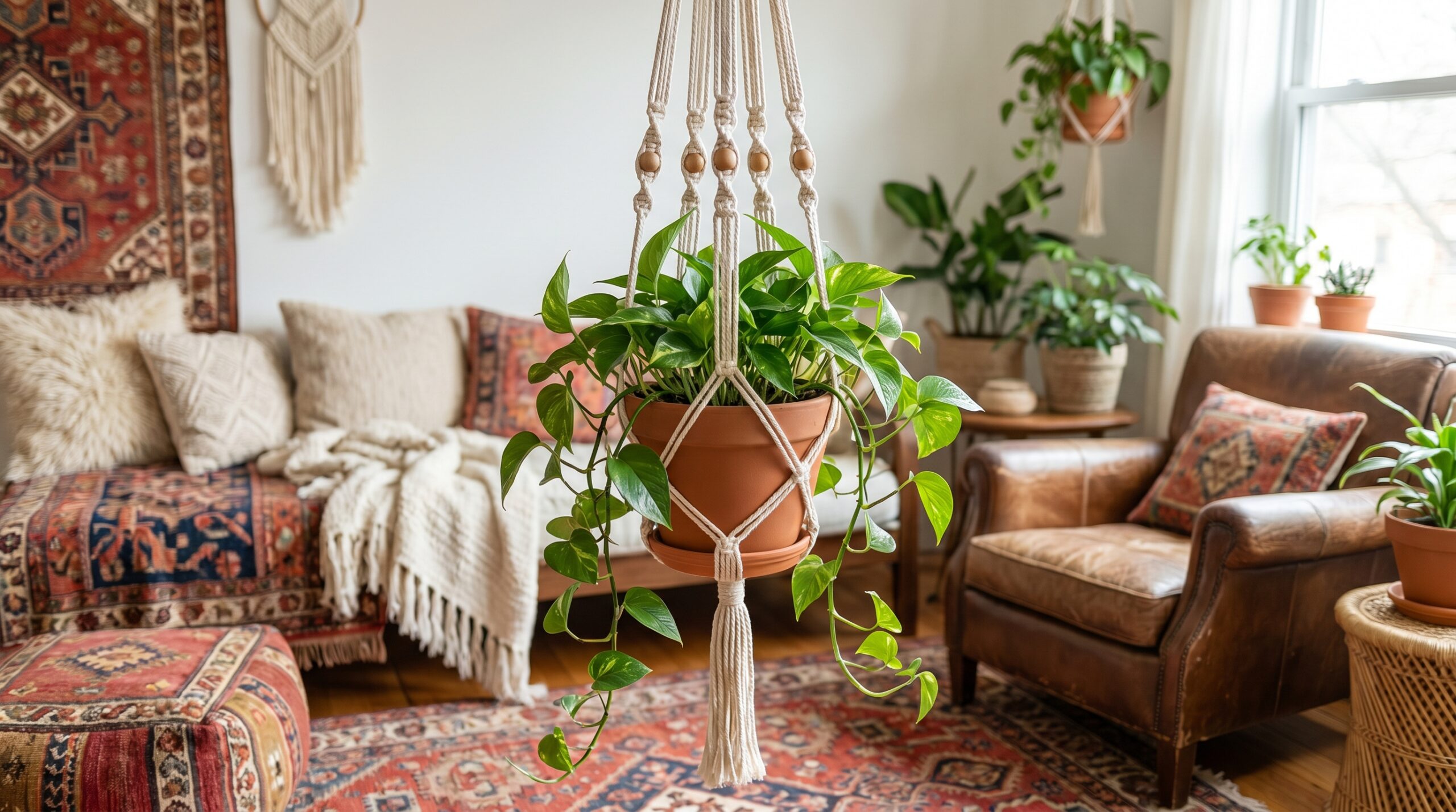 Macramé Plant Hangers at Eye Level