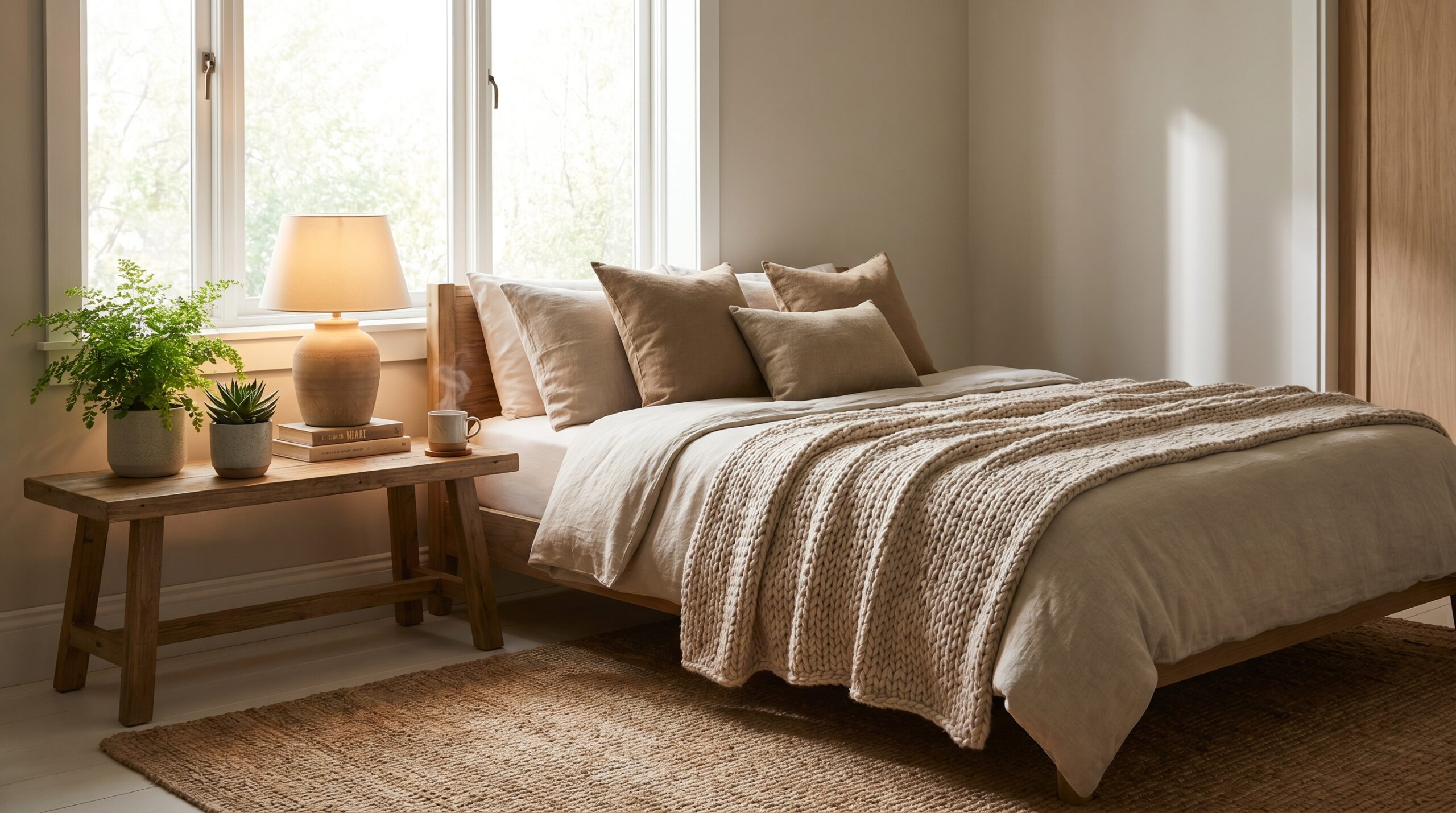 Cozy Bedroom Layers on the Bed