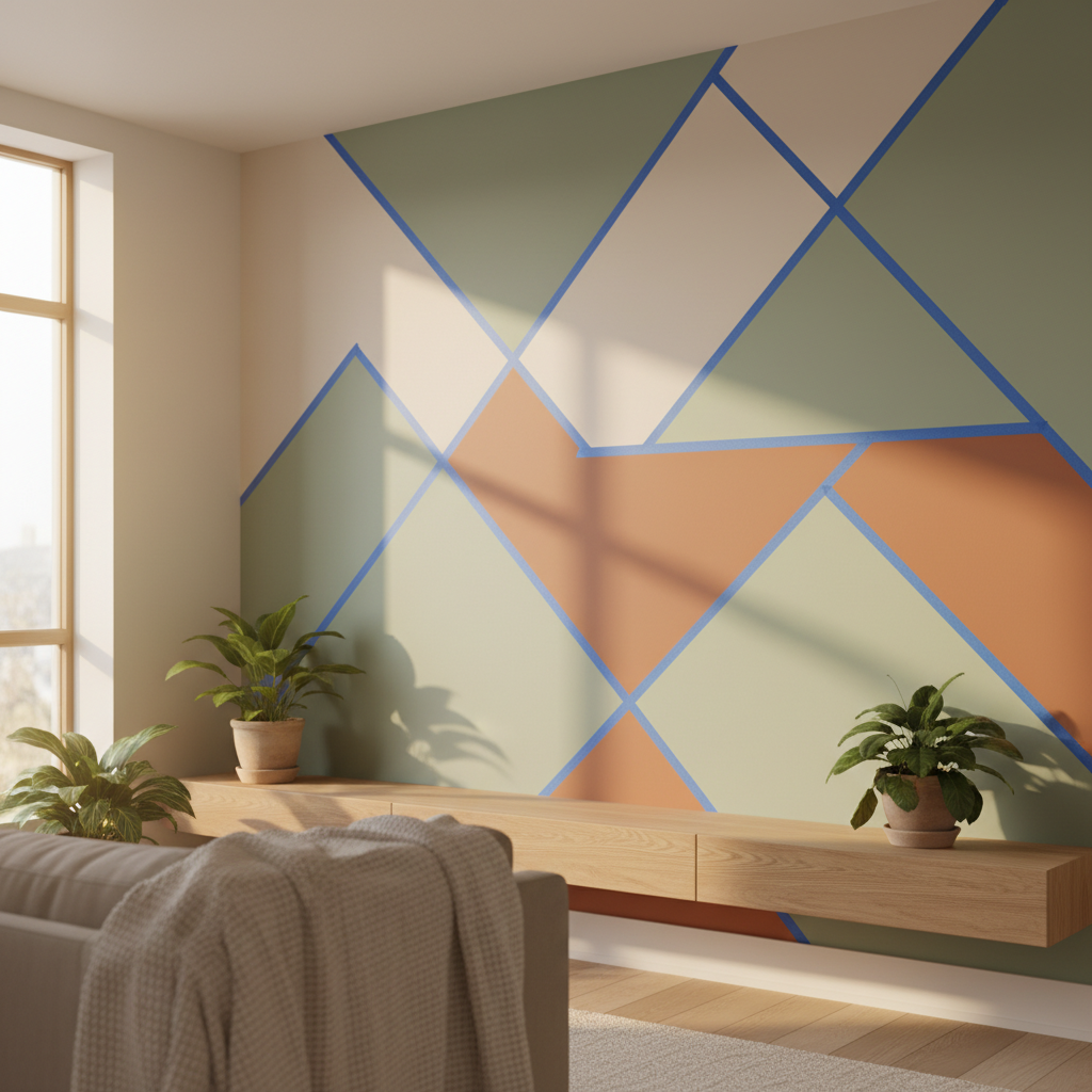15 Stunning DIY Accent Wall Ideas That Cost Under $100 (Wait Until You See #6!) Geometric Color-Blocked Tape Design — diy accent wall ideas inspiration