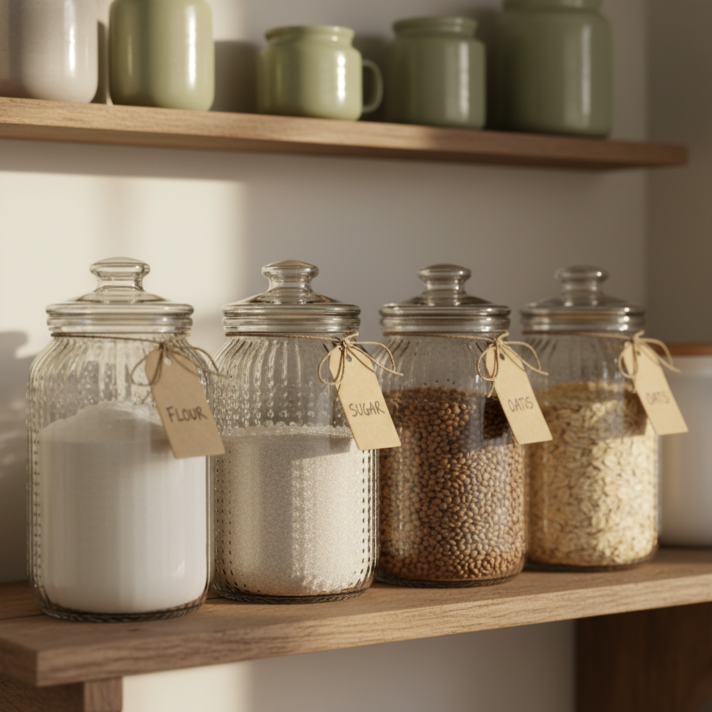 15 Cottagecore Kitchen Ideas That'll Make You Want to Bake Bread All Weekend (Wait Until You See #7!) Apothecary Jars of Flour, Sugar, and Lentils — cottagecore kitchen ideas inspiration