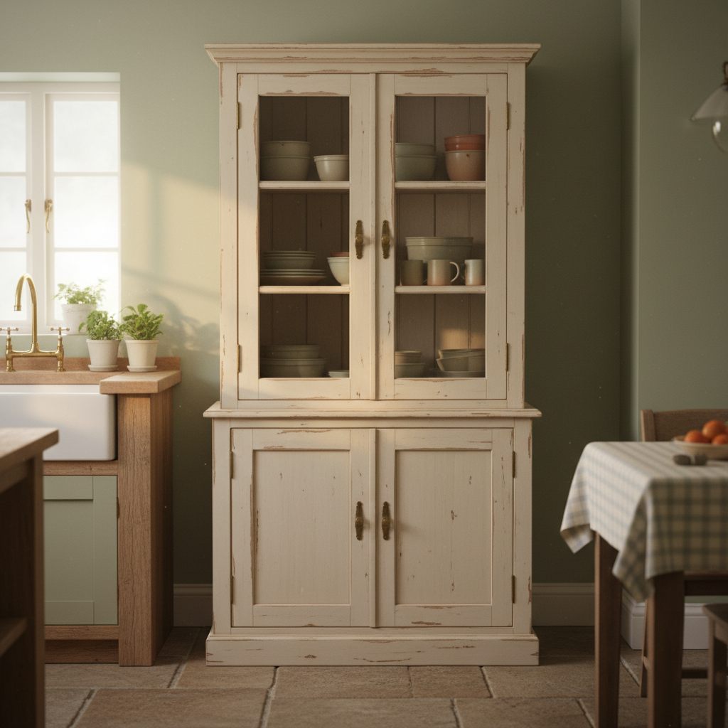 15 Cottagecore Kitchen Ideas That'll Make You Want to Bake Bread All Weekend (Wait Until You See #7!) A Freestanding Larder Cabinet in Distressed Cream — cottagecore kitchen ideas inspiration