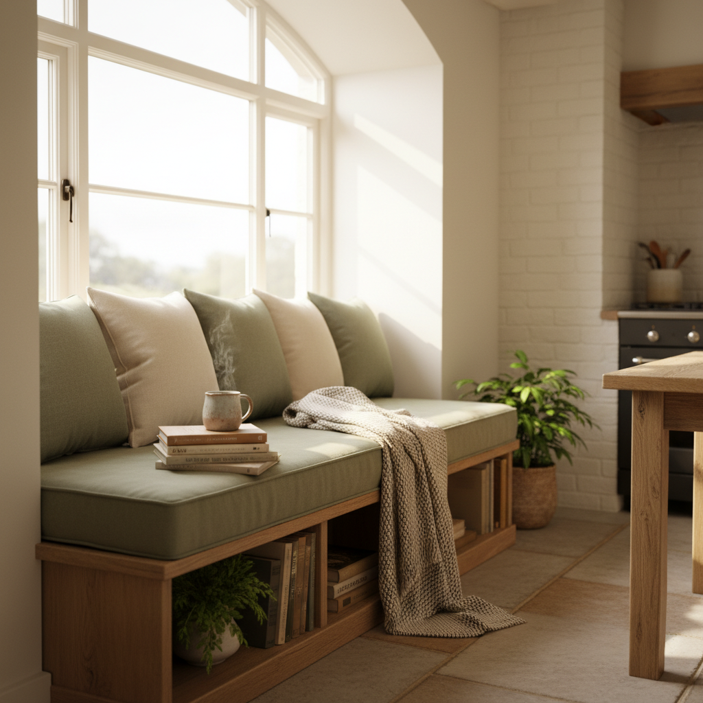 15 Cottagecore Kitchen Ideas That'll Make You Want to Bake Bread All Weekend (Wait Until You See #7!) A Reading Nook Corner with Linen Cushions — cottagecore kitchen ideas inspiration